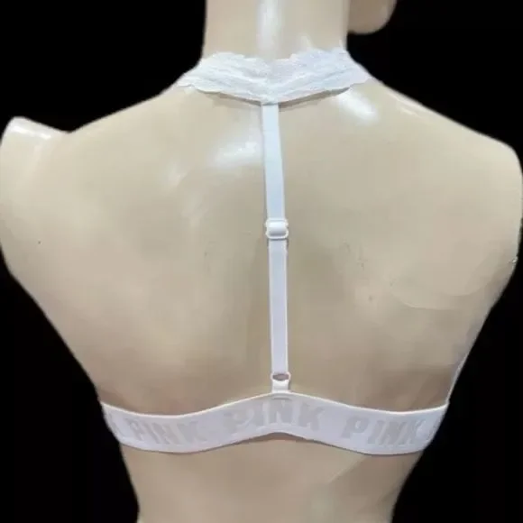 Victorias Secret Pink Lightly Lined Removable Padding Lace bralette bra Off Whit